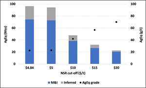 Note – NSR cut-off of $4.84/t is the reporting cut-off for Oxide/Transition mineralization