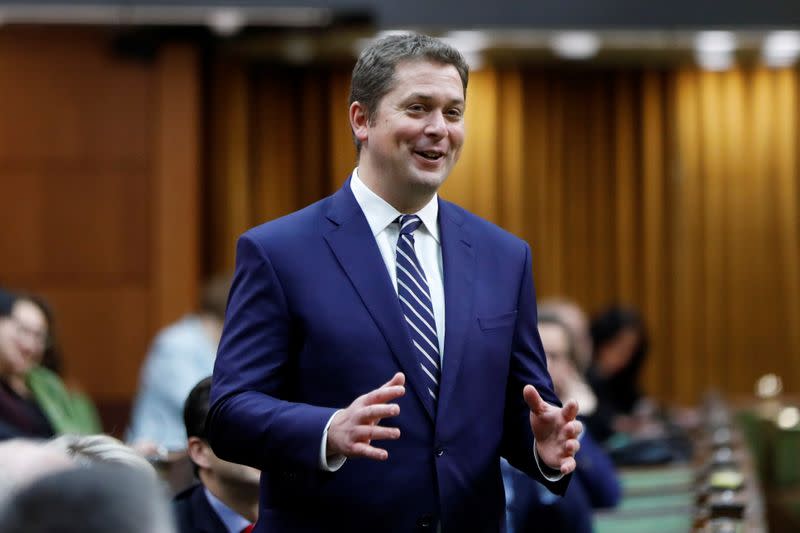 Canada's Conservative Party leader Andrew Scheer announces that he is stepping down as party leader in the House of Commons on Parliament Hill in Ottawa