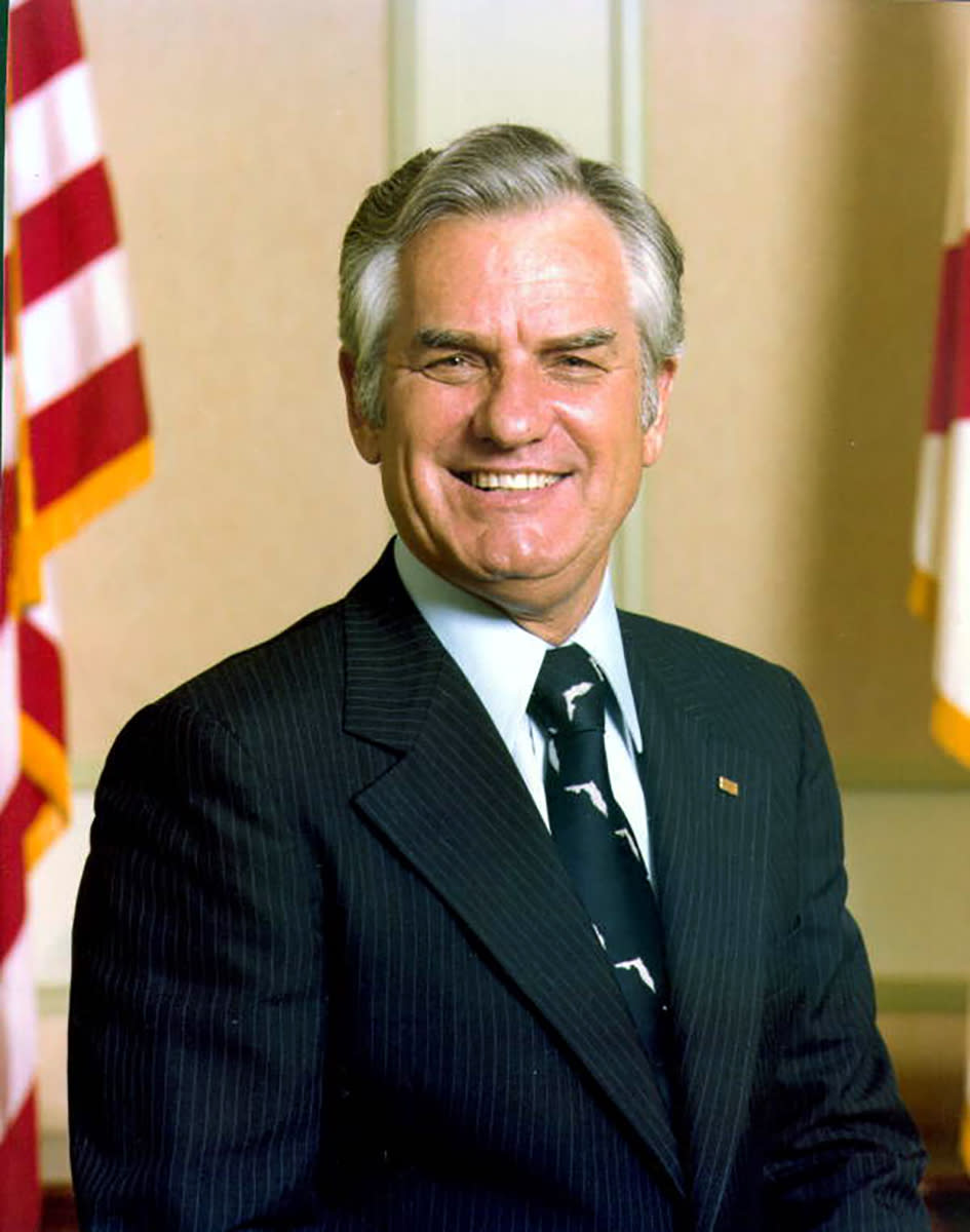 In this 1987 photo made available by The State Archives of Florida, Wayne Mixson poses in Tallahassee, Fla. Mixson, a former Florida Governor whose three-day term was shortest in state history, died Wednesday, July 8, 2020. He was 98. Mixson took over the top spot on Jan. 3, 1987, when Gov. Bob Graham resigned early to be sworn into the U.S. Senate. Mixson was a two-term lieutenant governor. (The State Archives of Florida via AP)