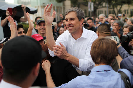 FILE PHOTO: U.S. Democratic presidential candidate Beto O'Rourke greets supporters after speaking at a rally in Los Angeles, California, U.S., April 27, 2019. REUTERS/Lucy Nicholson