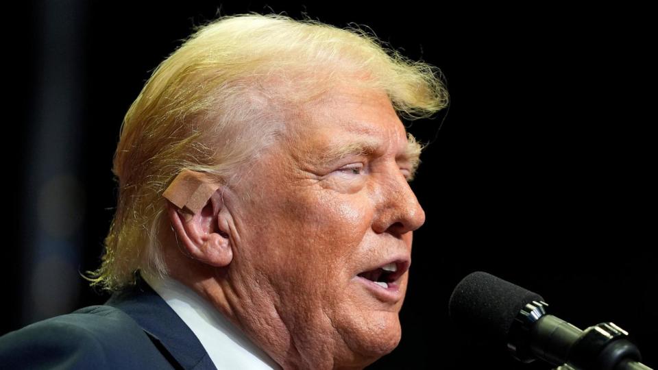 PHOTO: Republican presidential candidate former President Donald Trump speaks at a campaign rally, July 20, 2024, in Grand Rapids, Mich.  (Evan Vucci/AP)