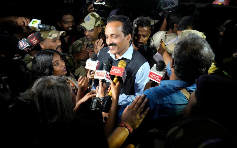 Indian Space Research Organization (ISRO) Chairman S. Somanath addresses the media after the successful landing