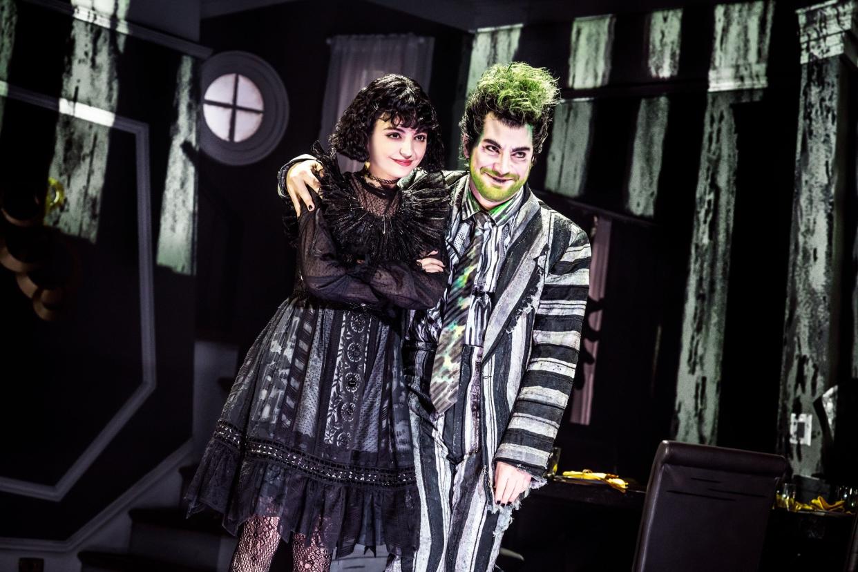 Isabella Esler and Justin Collette perform as Lydia and Beetlejuice in "Beetlejuice," which made its Wisconsin premiere in Appleton Tuesday.