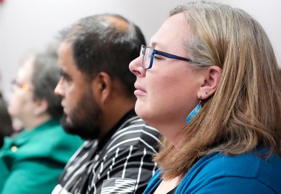 Jessica Gonzales takes a deep breath after reading a victim statement during Darrell Brooks' sentencing hearing Tuesday. Her son marched in the parade with his baseball team.