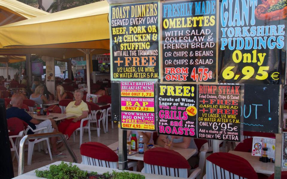 British menu' cafeteria Magaluf Mallorca Majorca Balearic islands Spain - Alamy Stock Photo
