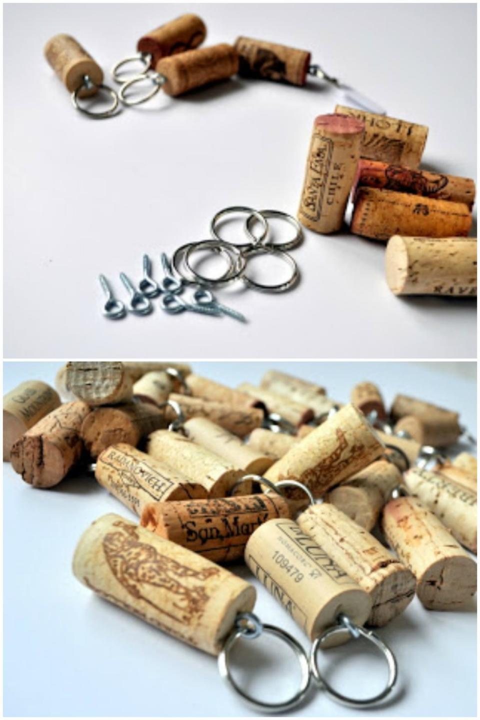 6) Wine cork keychains