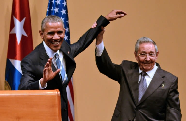 Following decades of Cold War tensions, Barack Obama and Raul Castro, pictured in 2016, in announced a warming of relations in December 2014