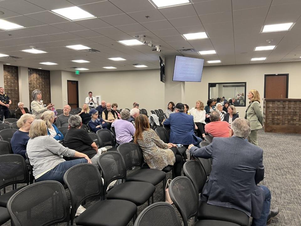 At a town hall hosted by Attorney General Kris Mayes in Prescott on April 12, 2023, Yavapai County Supervisor Mary Mallory shared her experience during the 2014 Albertson's merger, where she and hundreds of other lost their jobs.