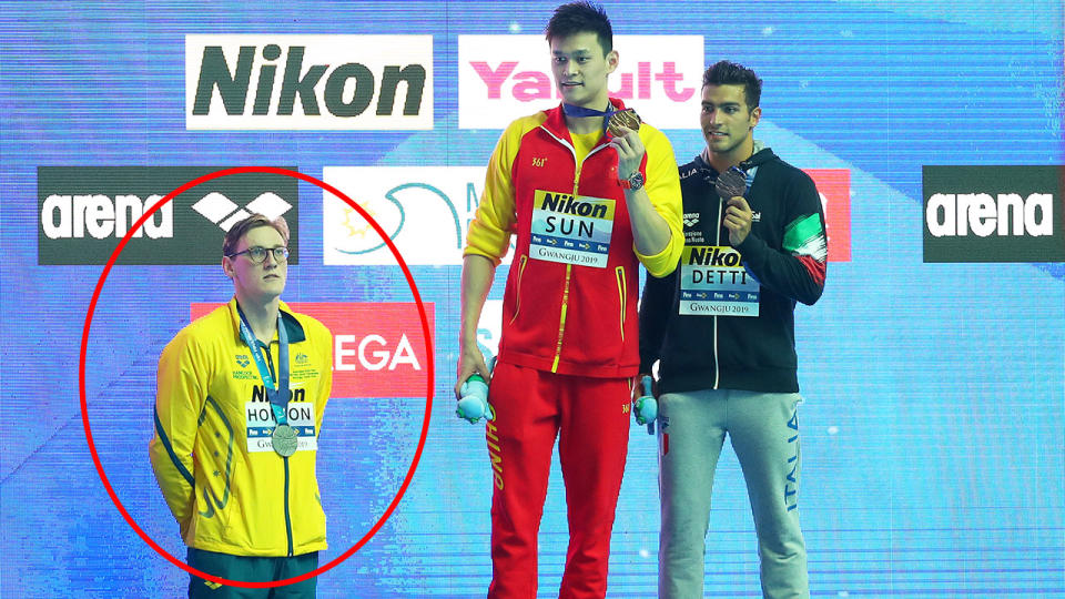 Mack Horton refused to stand on the podium with Sun Yang after the 400m final. (Photo by Maddie Meyer/Getty Images)