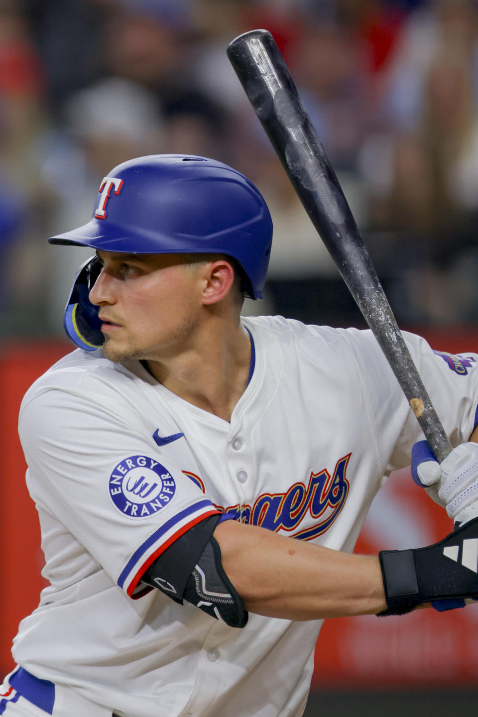 Texas Rangers' Corey Seager prepares to hit during the first inning of a baseball game against the Detroit Tigers, Tuesday, June 4, 2024, in Arlington, Texas. (AP Photo/Gareth Patterson)