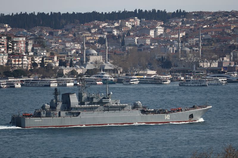 FILE PHOTO: Russian Navy's large landing ship Novocherkassk sets sail in Bosphorus