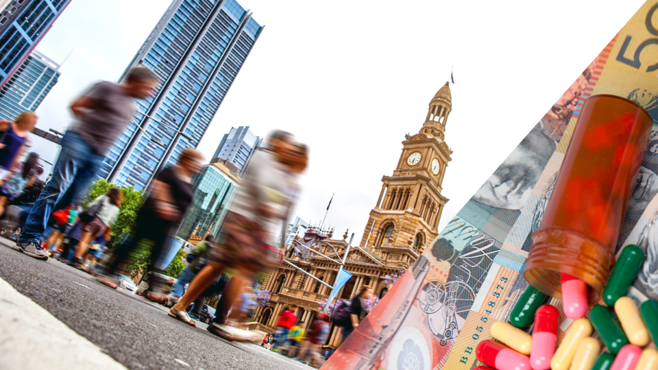 Pictured: Tablets and Australian cash suggesting private health insurance, Australians in Sydney. Images: Getty