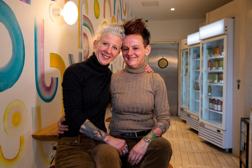 Hannah and Amy Pickle, the owners of Raw Girls, pose for a portrait at their Downtown Memphis location on Feb. 2, 2024.