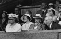 <p>Queen Mary, sporting some iconic shades, watches the play alongside her husband, King George V.</p>