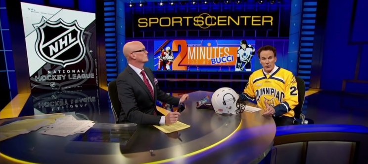 Scott Van Pelt (L) and John Buccigross on SportsCenter in 2016.