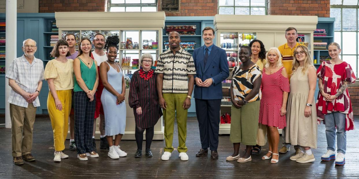 the great british sewing bee series 10 contestants with esme young, kiell smith bynoe and patrick grant
