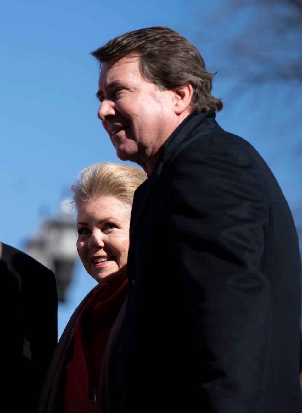 U.S. Senator Marsha Blackburn and U.S. Senator Bill Hagerty stand on the podium during the Inauguration Ceremony for Governor Bill Lee at Legislative Plaza Saturday, Jan. 21, 2023, in Nashville, Tenn. 