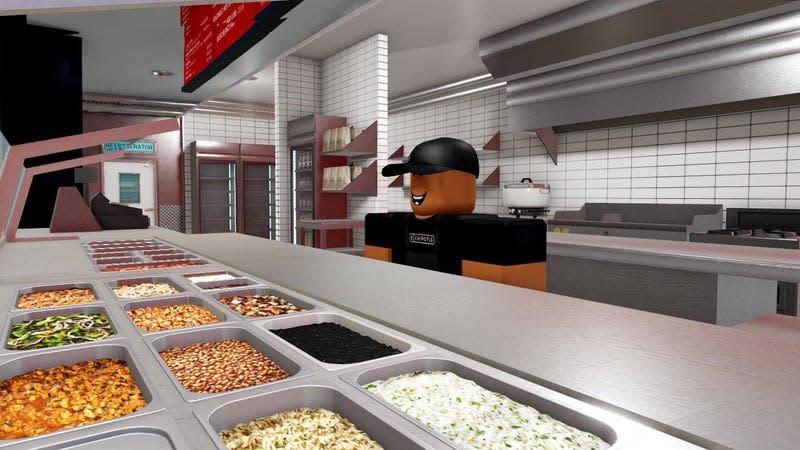 A screenshot of the Chipotle Burrito Builder in Roblox