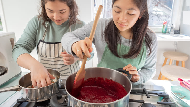 cooking jam in a pot