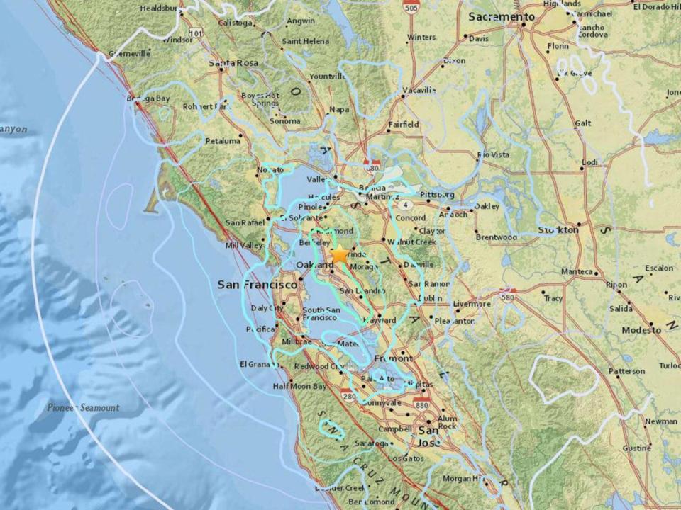 The quake struck about 2 miles (3km) from Berkeley, just across the bay from San Francisco (USGS)