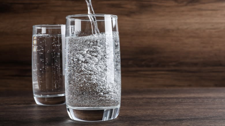 soda water poured into glass