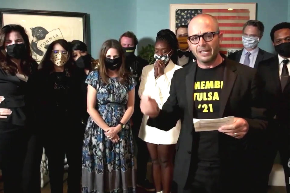 <p>The <em>Watchmen</em> creator dedicated his Emmy (the show won Outstanding Limited Series) to the victims and survivors of the <a href="https://people.com/tv/emmys-2020-everything-to-know-1921-tulsa-massacre-central-to-watchmen/" rel="nofollow noopener" target="_blank" data-ylk="slk:Tulsa Massacre of 1921;elm:context_link;itc:0;sec:content-canvas" class="link ">Tulsa Massacre of 1921</a>. </p> <p>"I would be remiss if we didn’t recognize all the men and women who died in the Tulsa Massacre in 1921, the original sin of our show," <a href="https://twitter.com/HBO/status/1307857000852680705" rel="nofollow noopener" target="_blank" data-ylk="slk:Lindelof said in his acceptance speech;elm:context_link;itc:0;sec:content-canvas" class="link ">Lindelof said in his acceptance speech</a>. "This country neglects and forgets its own history at its own peril often and we should never forget that."</p> <p>The series, which is set 34 years after the events that occur within the comic book series, focuses on racist violence in Tulsa Oklahoma in 2019.</p>