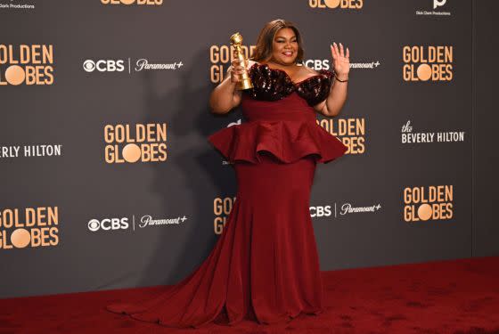 Da'Vine Joy Randolph poses with the award for Best Performance by a Female Actor in a Supporting Role in any Motion Picture for <i>The Holdovers</i> during the 81st annual Golden Globe Awards.<span class="copyright">Robyn Beck/AFP via Getty Images)</span>
