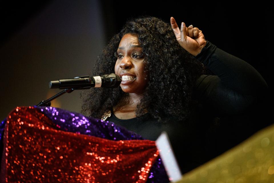 Rev. Pia Jessup-Tolliver gives the keynote speech at the 31st Annual Dr. Martin Luther King Jr. Prayer Brunch hosted by the Fayetteville Cumberland County Ministerial Council at the Crown Expo Center, Monday, Jan. 15, 2023.