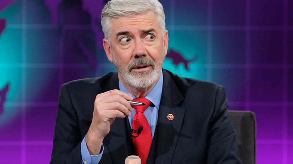 Shaun Micallef pictured on his ABC show Mad as Hell