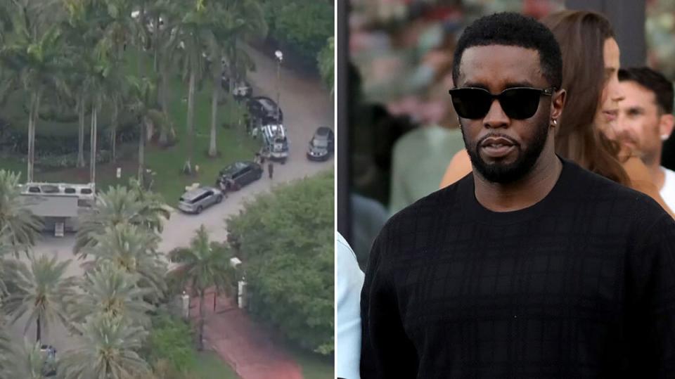 Imágenes de la incursión policial en Miami Beach, y Sean 'Diddy' Combs (Reuters, Getty Images)