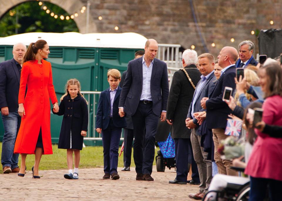 The Duke and Duchess of Cambridge, Prince George and Princess Charlotte during their visit to Cardiff Castle (PA)