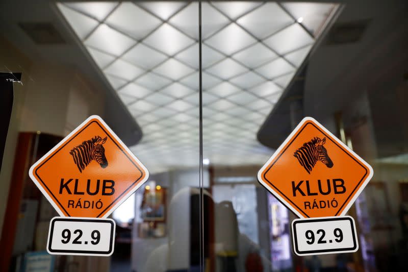 FILE PHOTO: The logo of the opposition Klubradio is seen at its headquarters in Budapest