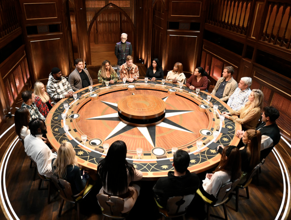 a group of people sitting in a room