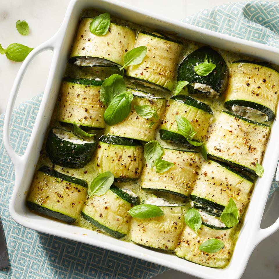 Basil-Parmesan Zucchini Roll-Ups Casserole