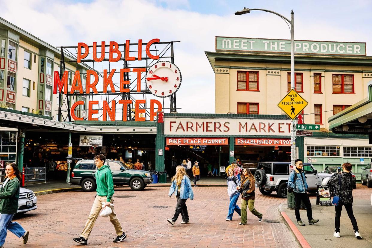 A view of Pike Place Market in Seattle, Washington.