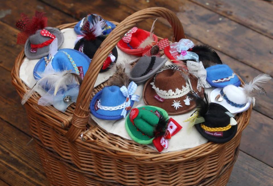 Bavarian hat badges are pictured during the opening day of the Oktoberfest.