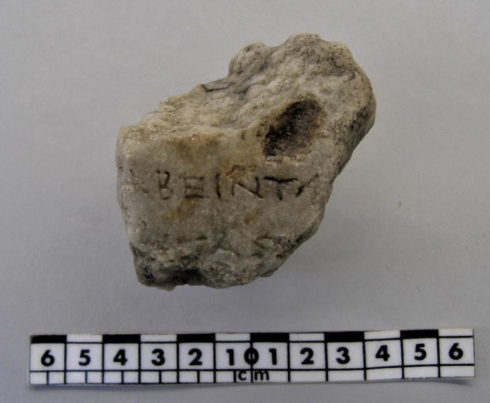 A fragment of a marble column with an inscription was found during the excavation of Salamis. / Credit: Greek Ministry of Culture