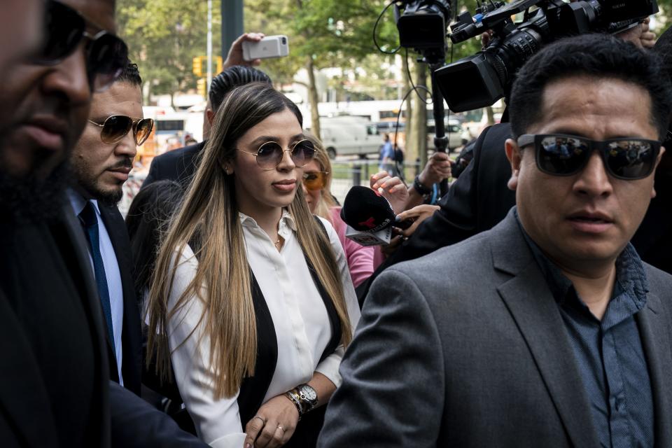 Emma Coronel Aispuro arrives at a federal court sentencing in 2019.