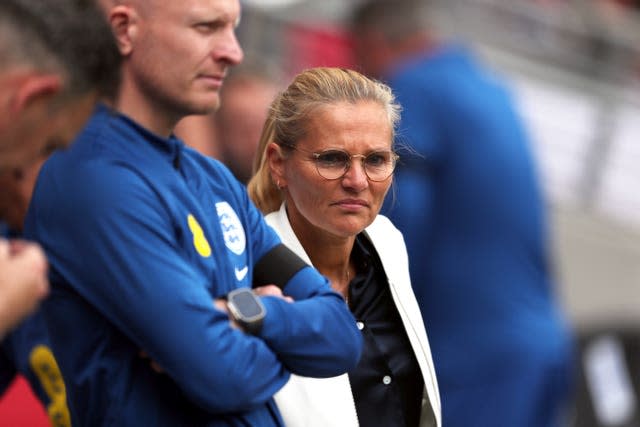 Wiegman watches on during the Portugal game (George Tewkesbury/PA)