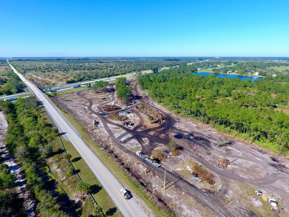 This drone photo shows construction off Oslo Road on Dec. 18, 2023. The work on a bridge replacement with an Interstate 95 interchange at Oslo Road began Aug. 14, 2023. The $95.8 million project is expected to take four years to complete. Oslo Road carries about 5,000 vehicles a day. That's expected to increase to 21,000 by 2040.