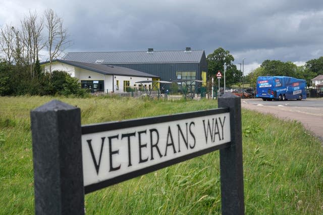 The Tory battle bus parked on Veterans Way