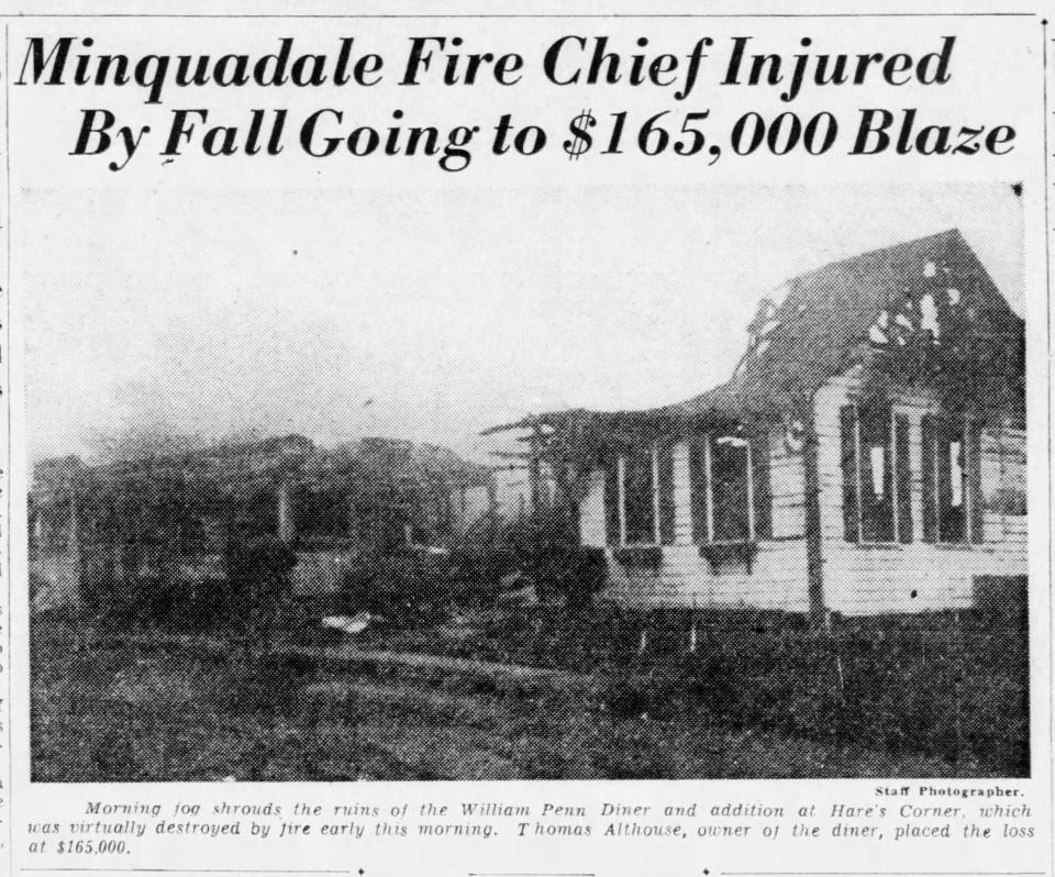 A 1951 photo of the former William Penn Diner at Hares Corner that was destroyed in a fire.