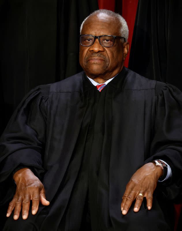 FILE PHOTO: U.S. Supreme Court justices pose for their group portrait at the Supreme Court in Washington