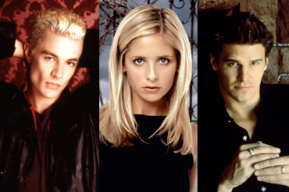 From left, Spike (James Marsters), Buffy (Sarah Michelle Gellar), and Angel (David Boreanaz). (Photo: Everett Collection)