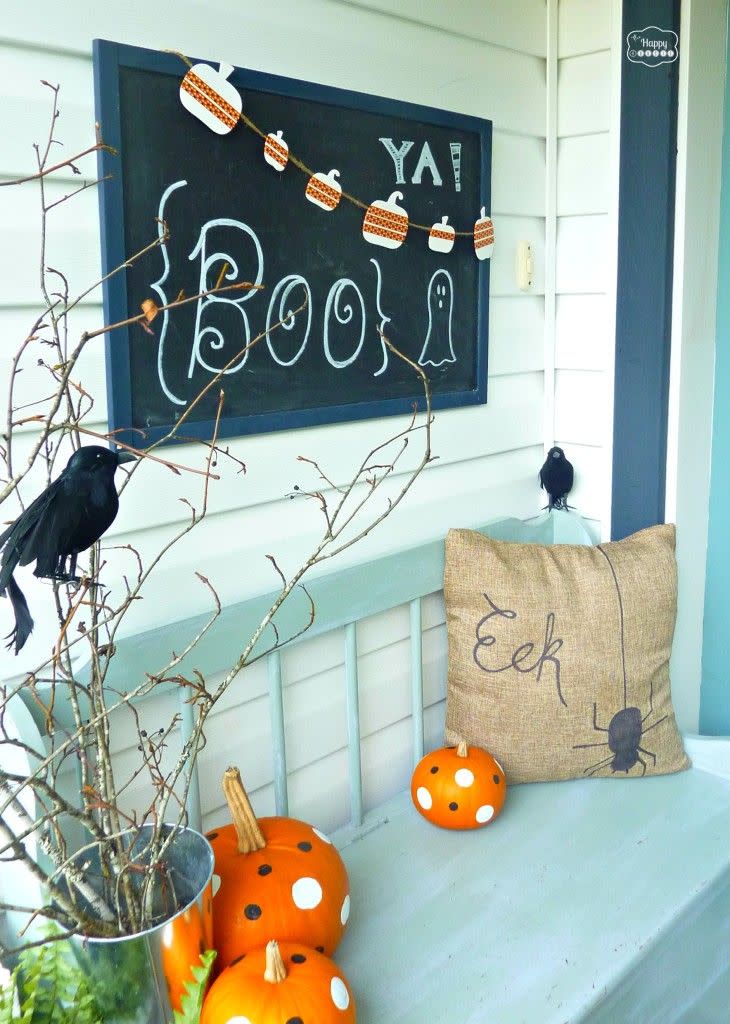 <p>Be cheery, not eerie, this year with bright colors and playful DIY accents.</p><p><strong>Get the tutorial at <a href="https://thehappyhousie.porch.com/halloween-house-tour-2/" rel="nofollow noopener" target="_blank" data-ylk="slk:The Happy Housie;elm:context_link;itc:0;sec:content-canvas" class="link ">The Happy Housie</a>.</strong> </p>