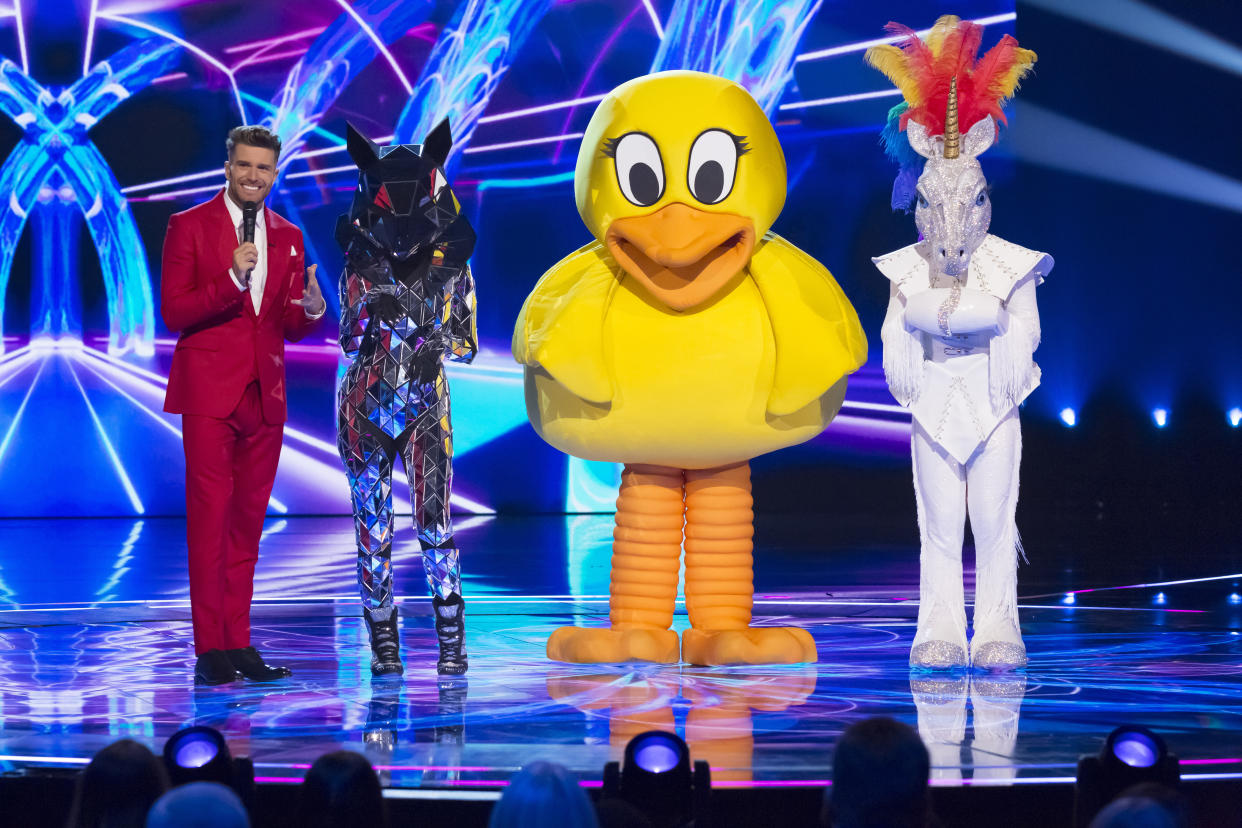 Duck and Unicorn were exposed as Skin and Jake Shears on 'The Masked Singer'. (Bandicoot TV/ITV)