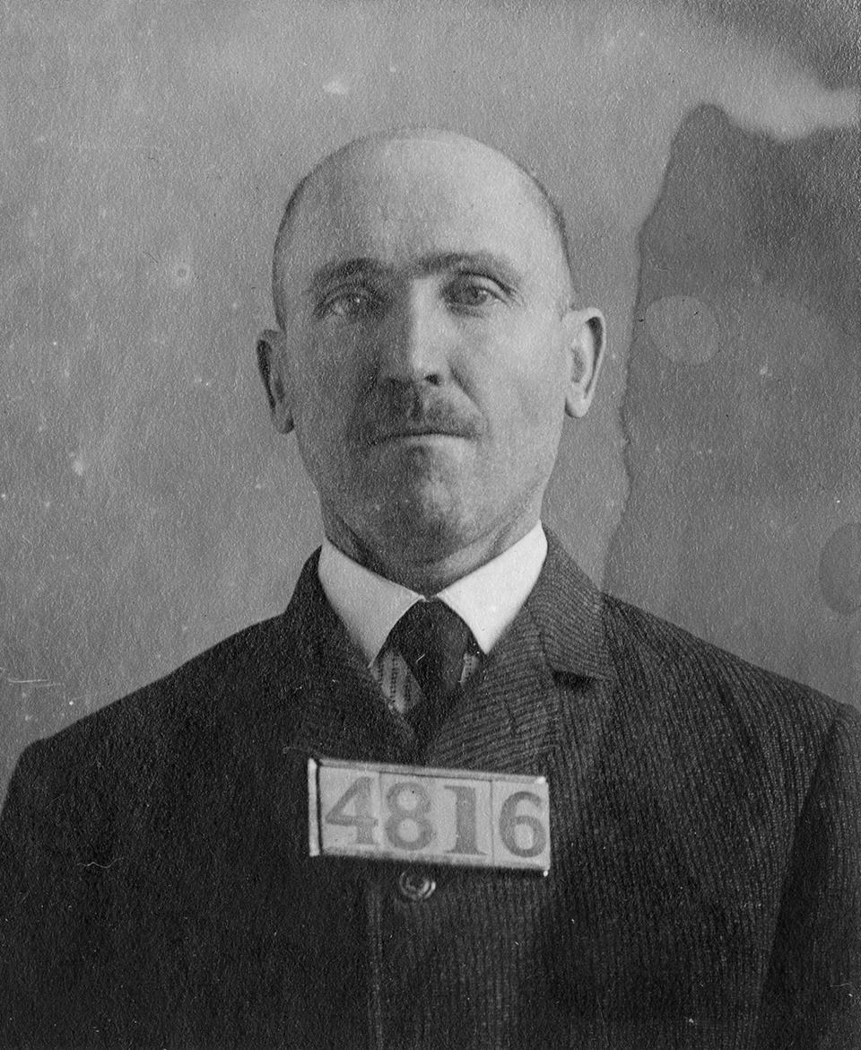 Timothy ‘Sorghum’ McCoy, shown in a mugshot from 1911, was dubbed in the Evening Press as “king of the boxcar thieves” for leading a gang of thieves who robbed trains.