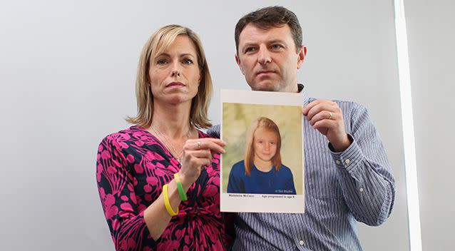 Kate and Gerry McCann holding a computer-generated image of what Maddie might look like today. Photo: Getty Images