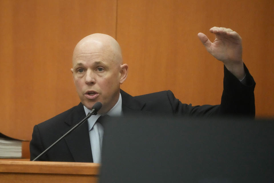 Dr. Robert Hoesch testifies during Gwyneth Paltrow's trial over a 2016 ski collision, Wednesday, March 29, 2023, in Park City, Utah. (AP Photo/Rick Bowmer, Pool)