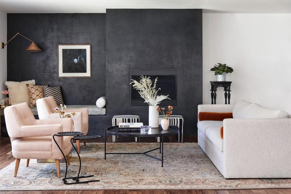 Portola Paints and Glazes Fade to Black Roman Clay in Living Room with Fireplace